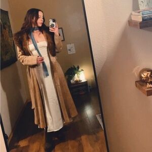 Vintage 1970's Tan Suede Fur Trimmed Trench Coat